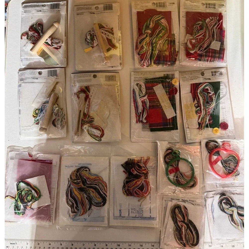 Vtg Cross Stitch Set Of 15 Christmas Themed Holiday Sets